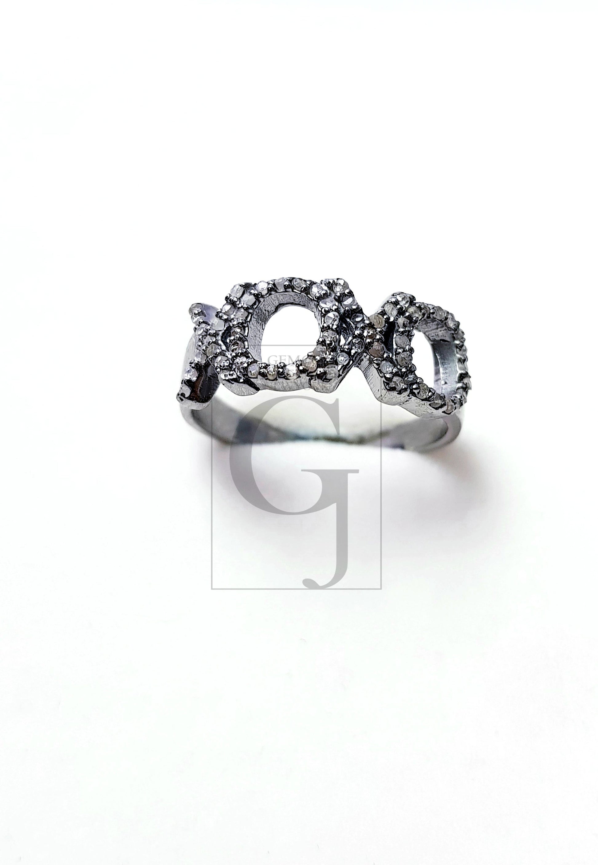 XOXO words saying ring Rosecut pave diamond rings 925 sterling silver handmade silver finish latest design diamond rings