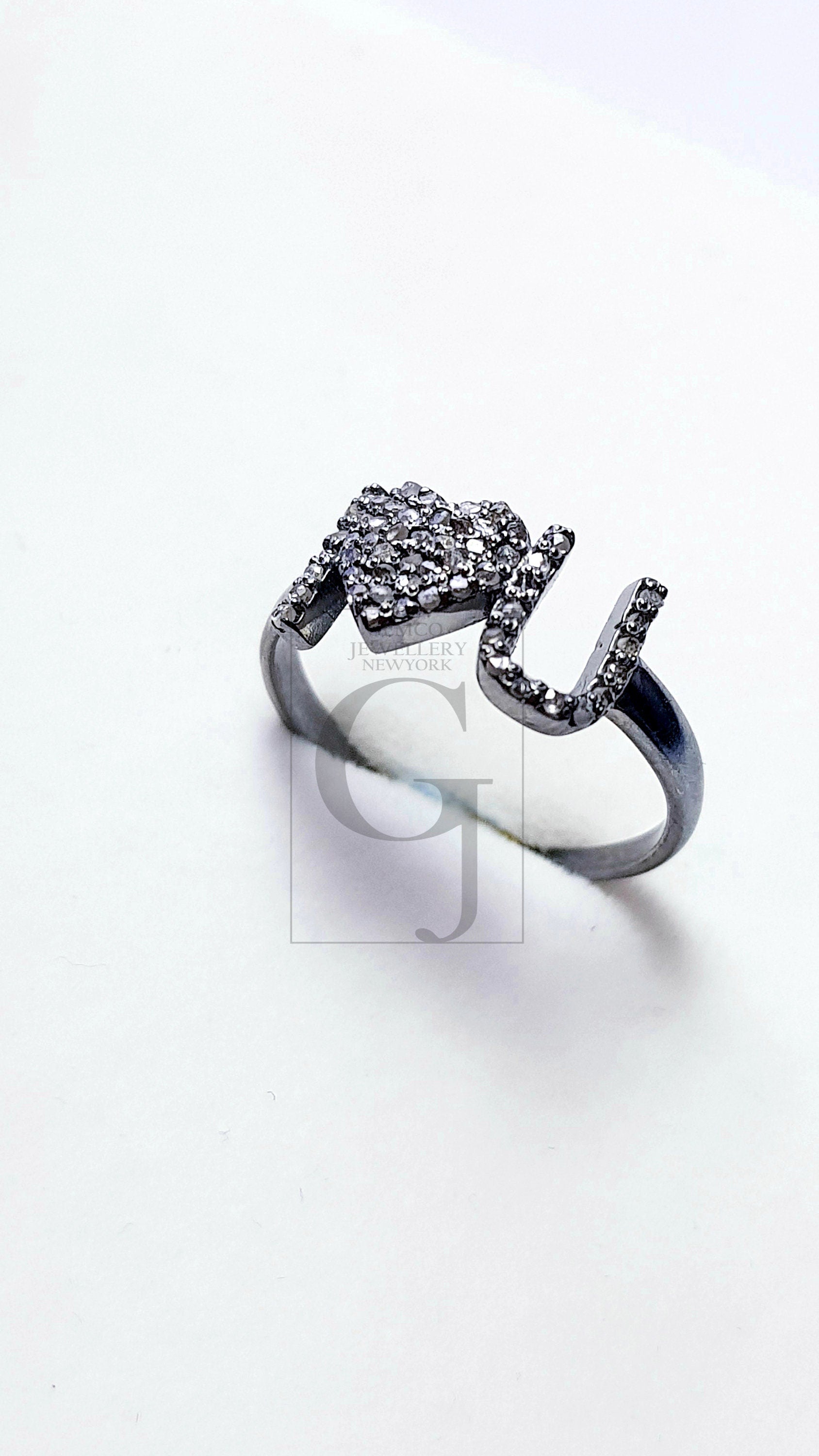 I LOVE U Saying Ring Designer Rosecut Pave Diamond Ring 925 Sterling Silver Handmade Silver Finish Love Valentine Gift Diamond Rings