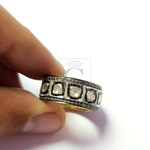 Antique Look Flat Diamond Ring Design Rosecut Pave Diamond Rings 925 Sterling Silver Handmade Silver Finish Diamond Ring