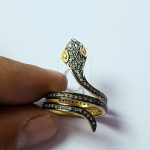 Snake Diamond Ring Rosecut Pave Diamond Rings 925 Sterling Silver Handmade Silver Finish Diamond Ring