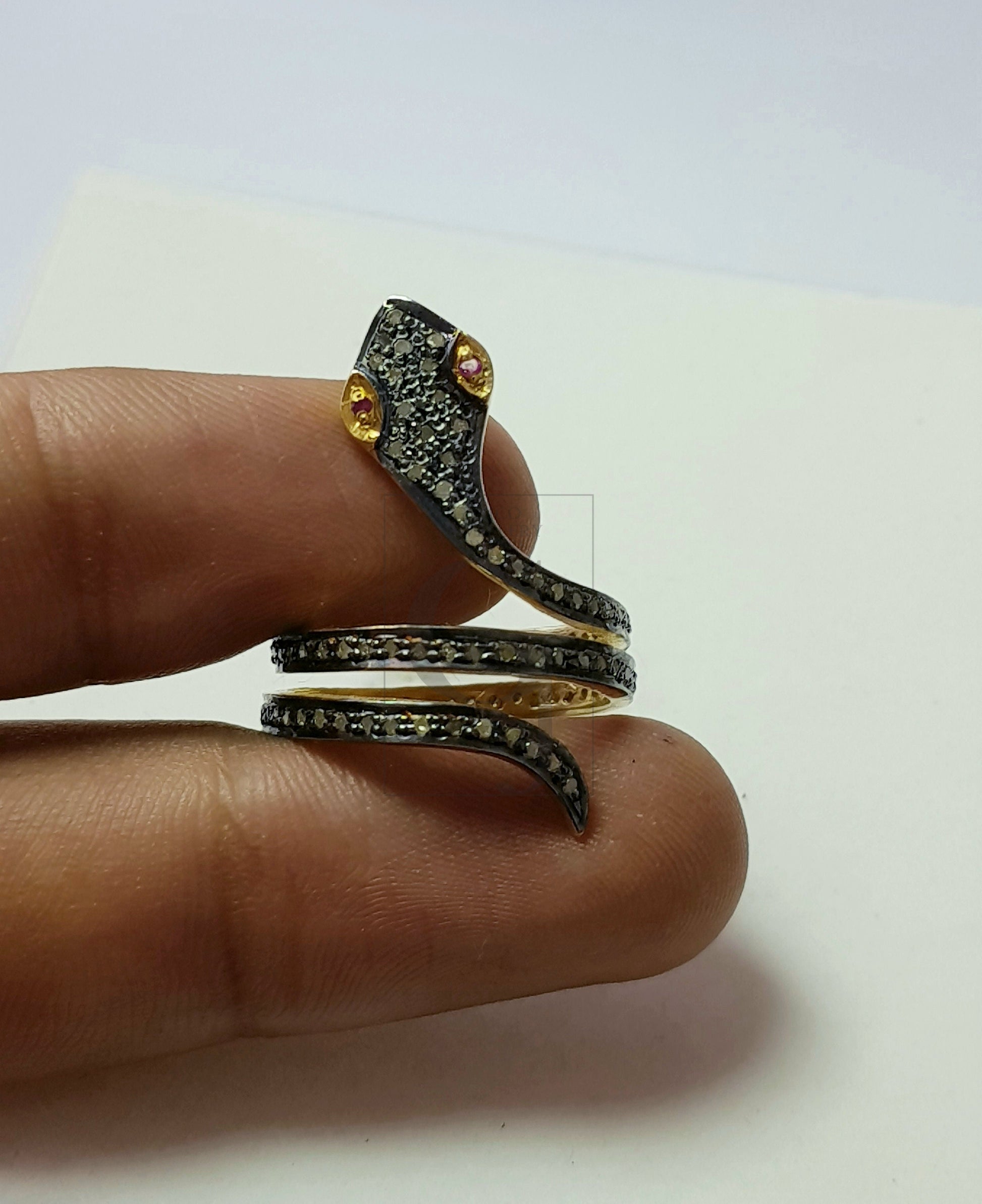 Snake Diamond Ring Rosecut Pave Diamond Rings 925 Sterling Silver Handmade Silver Finish Diamond Ring