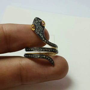 Snake Diamond Ring Rosecut Pave Diamond Rings 925 Sterling Silver Handmade Silver Finish Diamond Ring