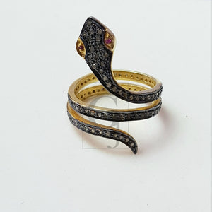 Snake Diamond Ring Rosecut Pave Diamond Rings 925 Sterling Silver Handmade Silver Finish Diamond Ring