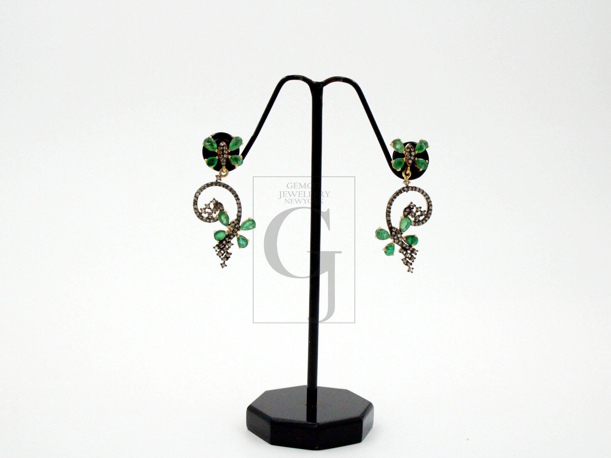 Beautiful Butterfly Emerald Earring Rosecut Pave Diamond Earrings 925 Sterling Silver Handmade Silver Finish Diamond Earrings