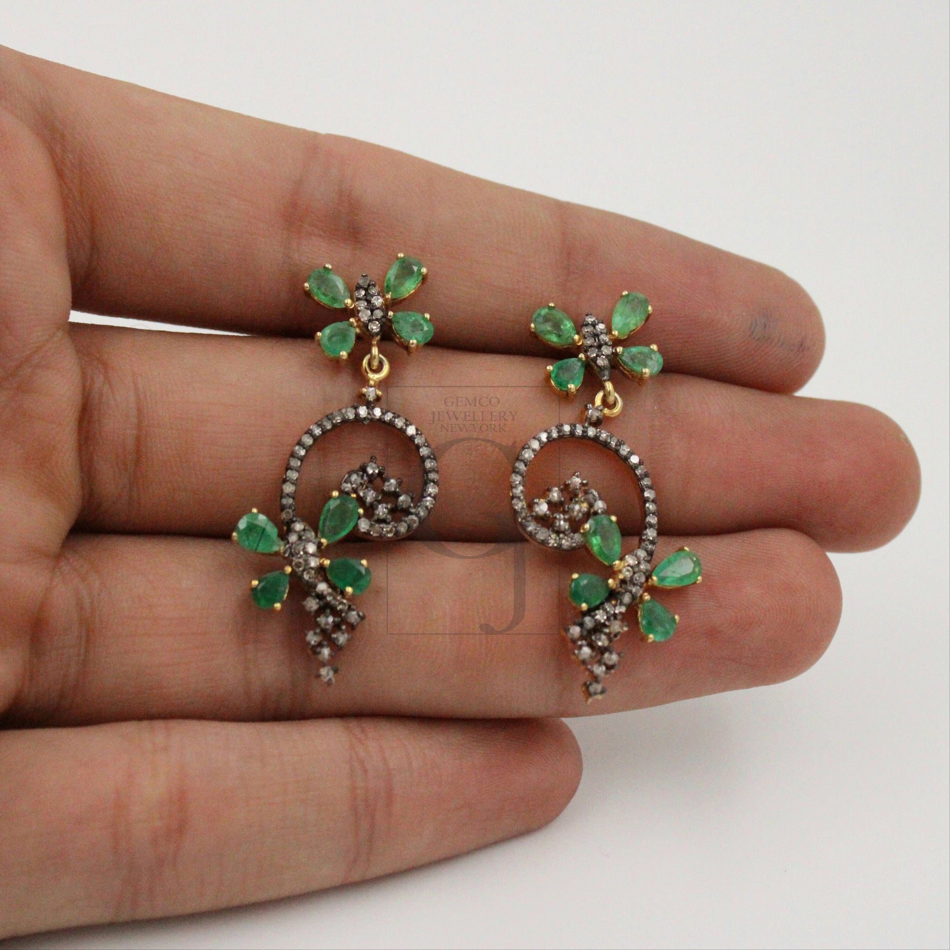 Beautiful Butterfly Emerald Earring Rosecut Pave Diamond Earrings 925 Sterling Silver Handmade Silver Finish Diamond Earrings