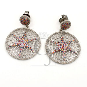 Very beautiful Multi sapphire Star designer earring Rosecut pave diamond earrings 925 sterling silver handmade silver finish diamond earring