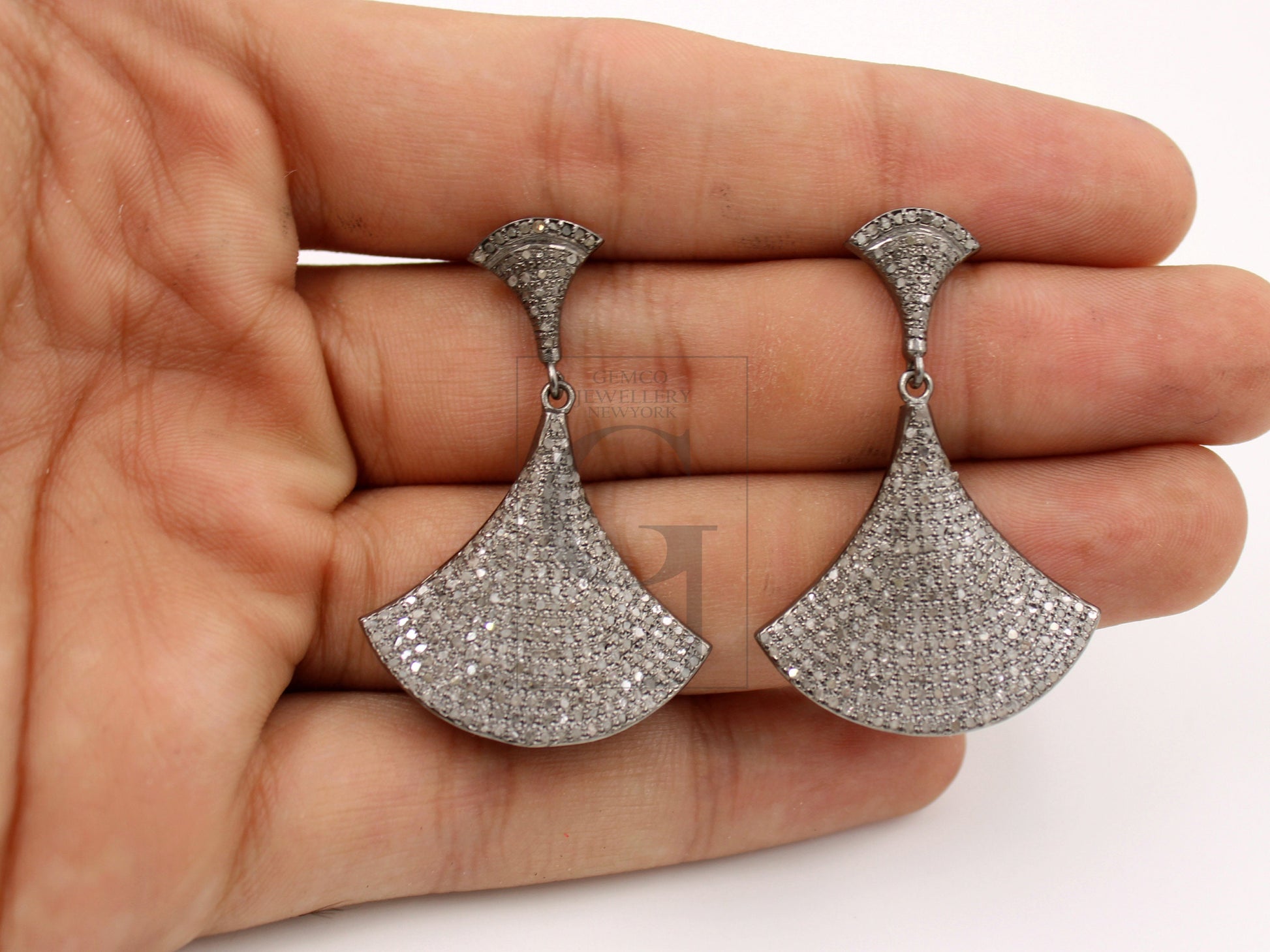 Very Beautiful Diamond Earrings Rosecut Pave Diamond Earrings 925 Sterling Silver Handmade Silver Finish Diamond Earrings