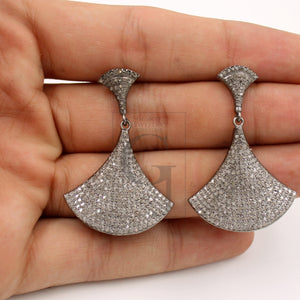 Very Beautiful Diamond Earrings Rosecut Pave Diamond Earrings 925 Sterling Silver Handmade Silver Finish Diamond Earrings