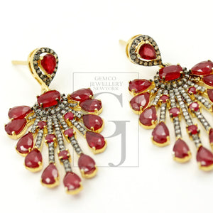 Very beautiful designer Vermail Gold Ruby designer earring stone with rosecut diamond pave setting diamond earring