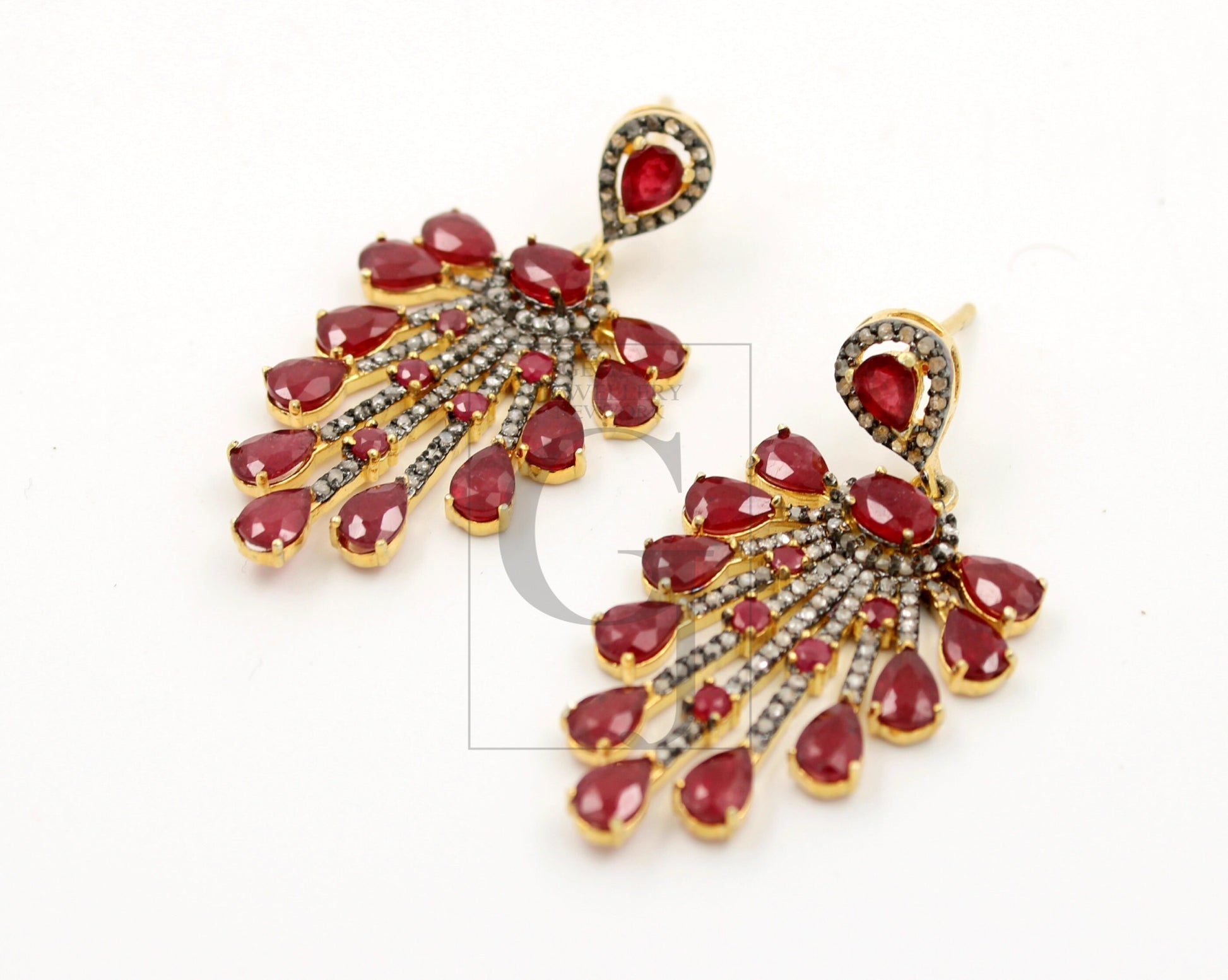 Very beautiful designer Vermail Gold Ruby designer earring stone with rosecut diamond pave setting diamond earring