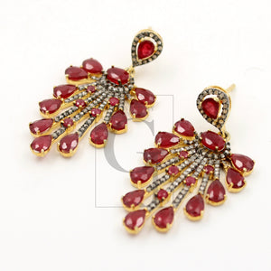 Very beautiful designer Vermail Gold Ruby designer earring stone with rosecut diamond pave setting diamond earring