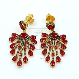 Very beautiful designer Vermail Gold Ruby designer earring stone with rosecut diamond pave setting diamond earring