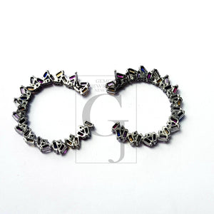 Natural multi colored sapphire stone baguettes hoop style rosecut pave setting diamond sterling silver earring ,antique look hoop earring