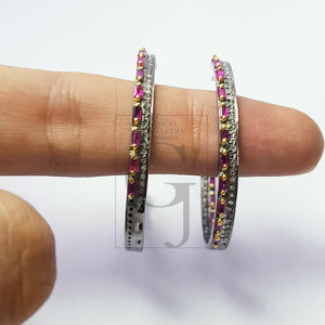Natural Ruby Stone Baguettes Hoop Style Rosecut Pave Setting Diamond Sterling Silver Earring ,Antique look Designer Hoop Earring