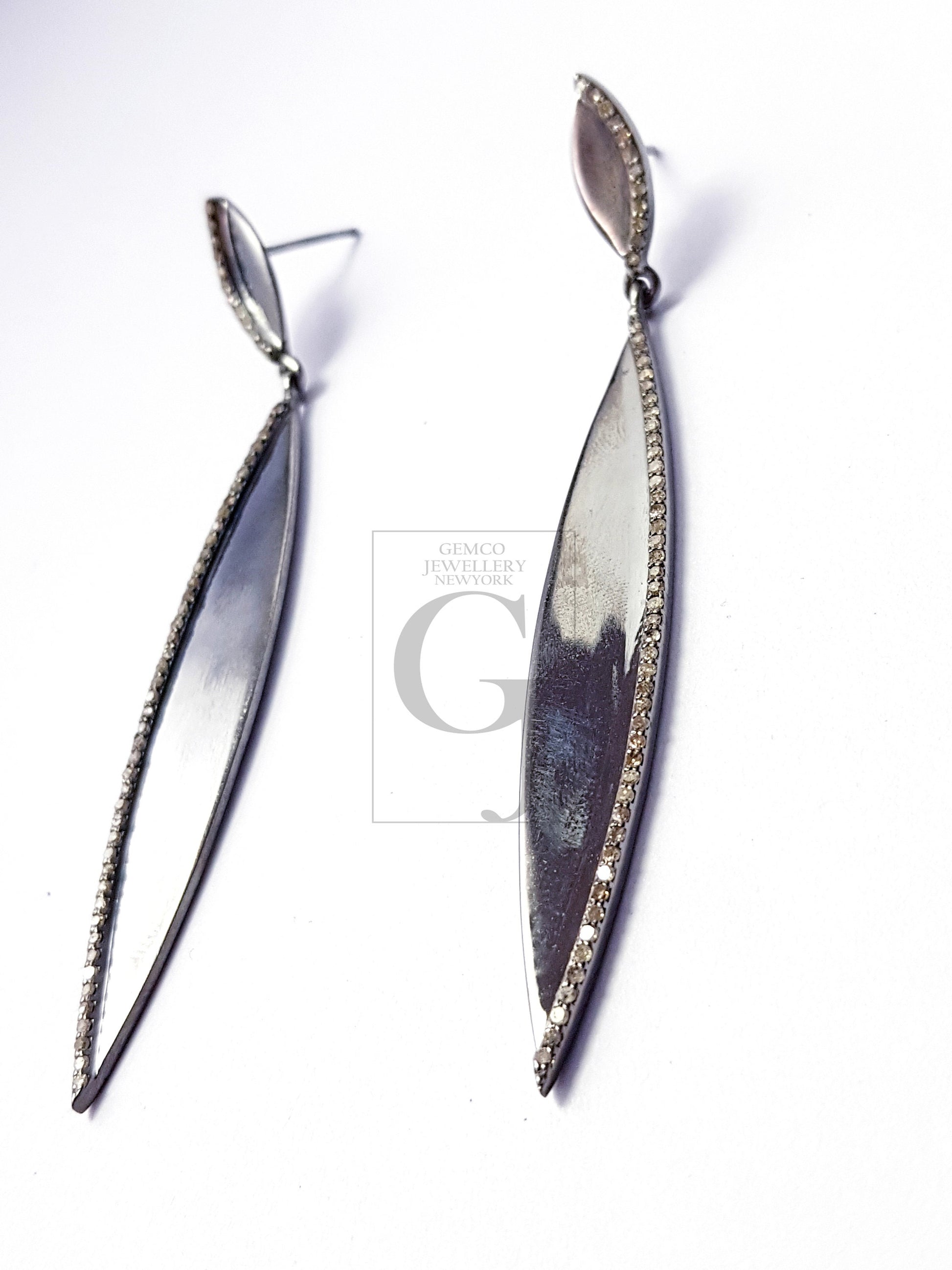 Beautiful Long Design Pave Diamond Earring  Sterling Silver Earring Pave Diamond Silver Earring 925 Sterling  Diamond Earring