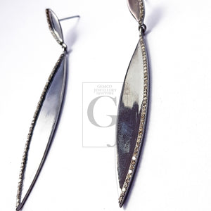 Beautiful Long Design Pave Diamond Earring  Sterling Silver Earring Pave Diamond Silver Earring 925 Sterling  Diamond Earring