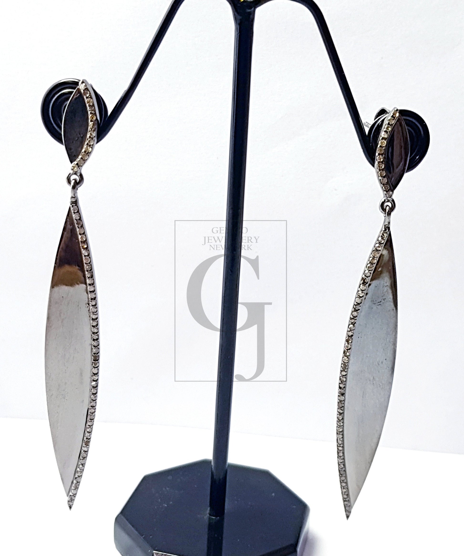 Beautiful Long Design Pave Diamond Earring  Sterling Silver Earring Pave Diamond Silver Earring 925 Sterling  Diamond Earring