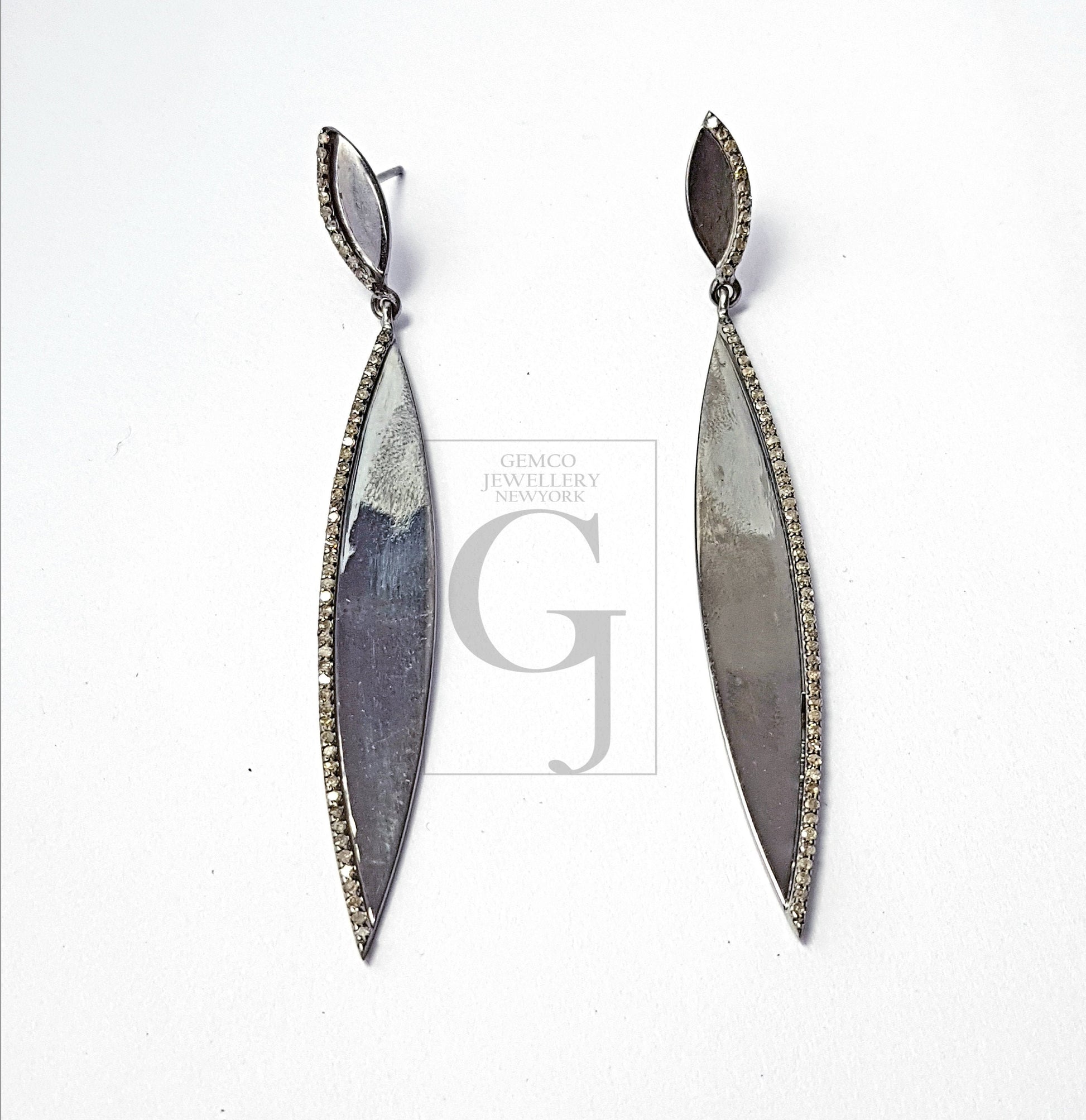 Beautiful Long Design Pave Diamond Earring  Sterling Silver Earring Pave Diamond Silver Earring 925 Sterling  Diamond Earring