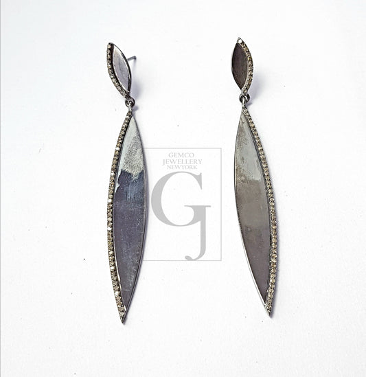 Beautiful Long Design Pave Diamond Earring  Sterling Silver Earring Pave Diamond Silver Earring 925 Sterling  Diamond Earring