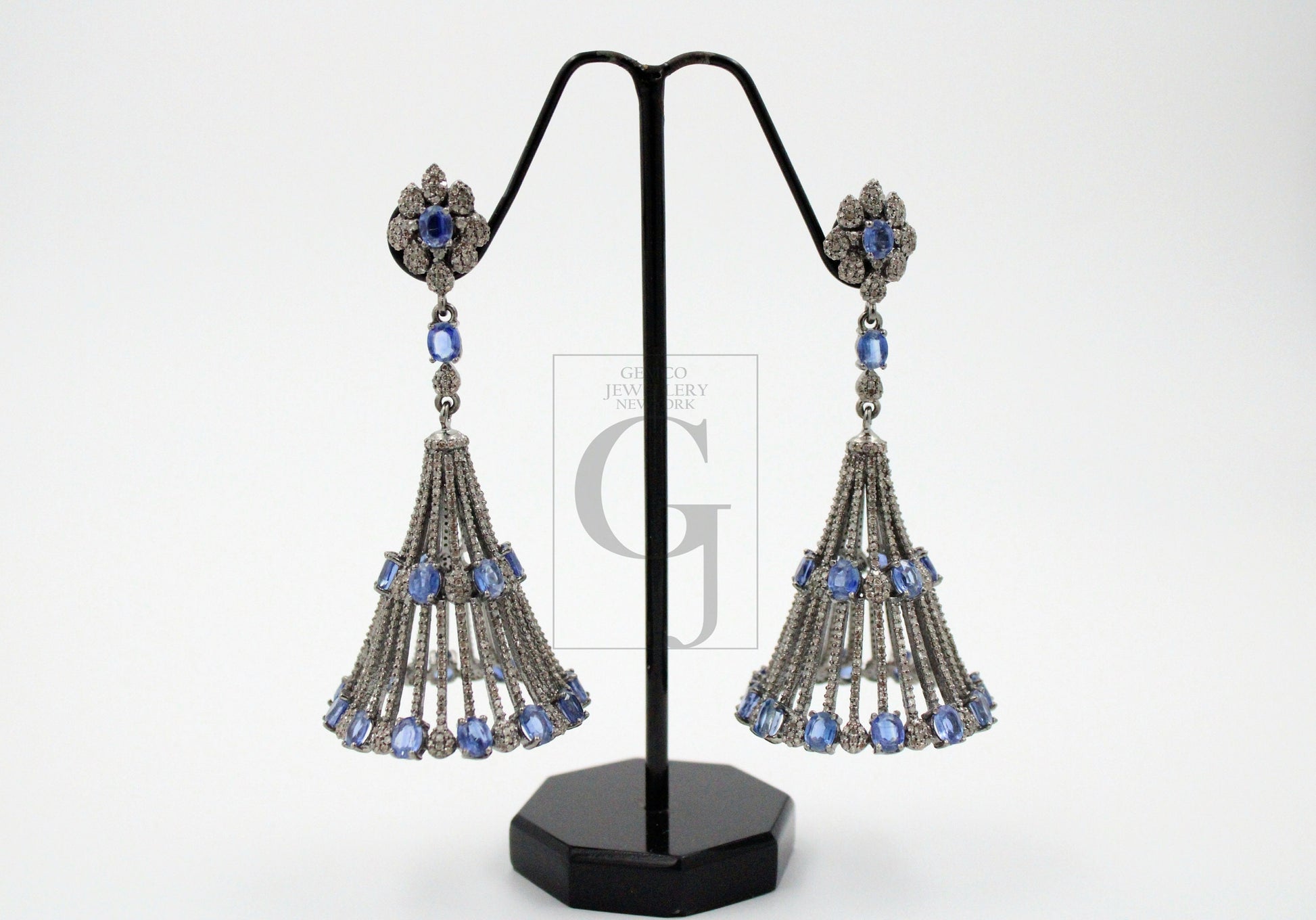 Very beautiful kaynite oxidized designer earring Rosecut pave diamond earrings 925 sterling silver handmade silver finish diamond earrings