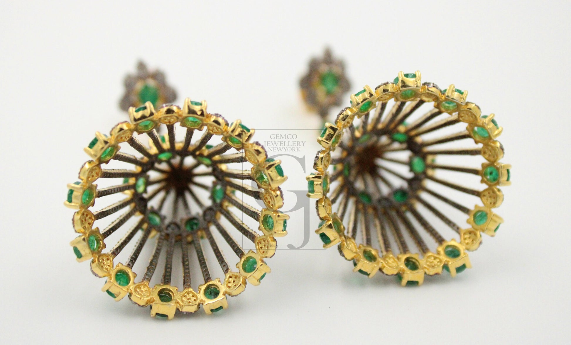 Fashionable designer emerald gold earring Rosecut pave diamond earrings 925 sterling silver handmade silver finish diamond earrings