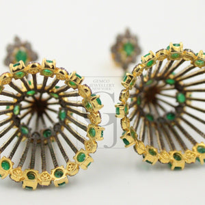 Fashionable designer emerald gold earring Rosecut pave diamond earrings 925 sterling silver handmade silver finish diamond earrings