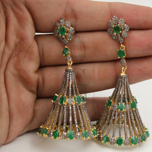 Fashionable designer emerald gold earring Rosecut pave diamond earrings 925 sterling silver handmade silver finish diamond earrings