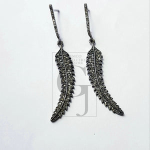 Latest beautiful leaf designer Rosecut pave diamond earrings studs and 925 sterling silver handmade finish oxidized diamond charms earring