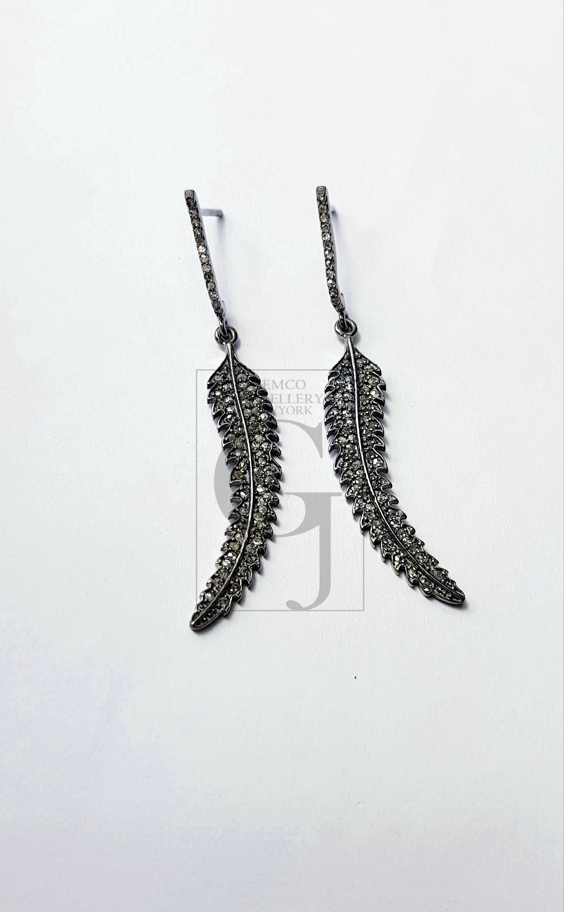 Latest beautiful leaf designer Rosecut pave diamond earrings studs and 925 sterling silver handmade finish oxidized diamond charms earring