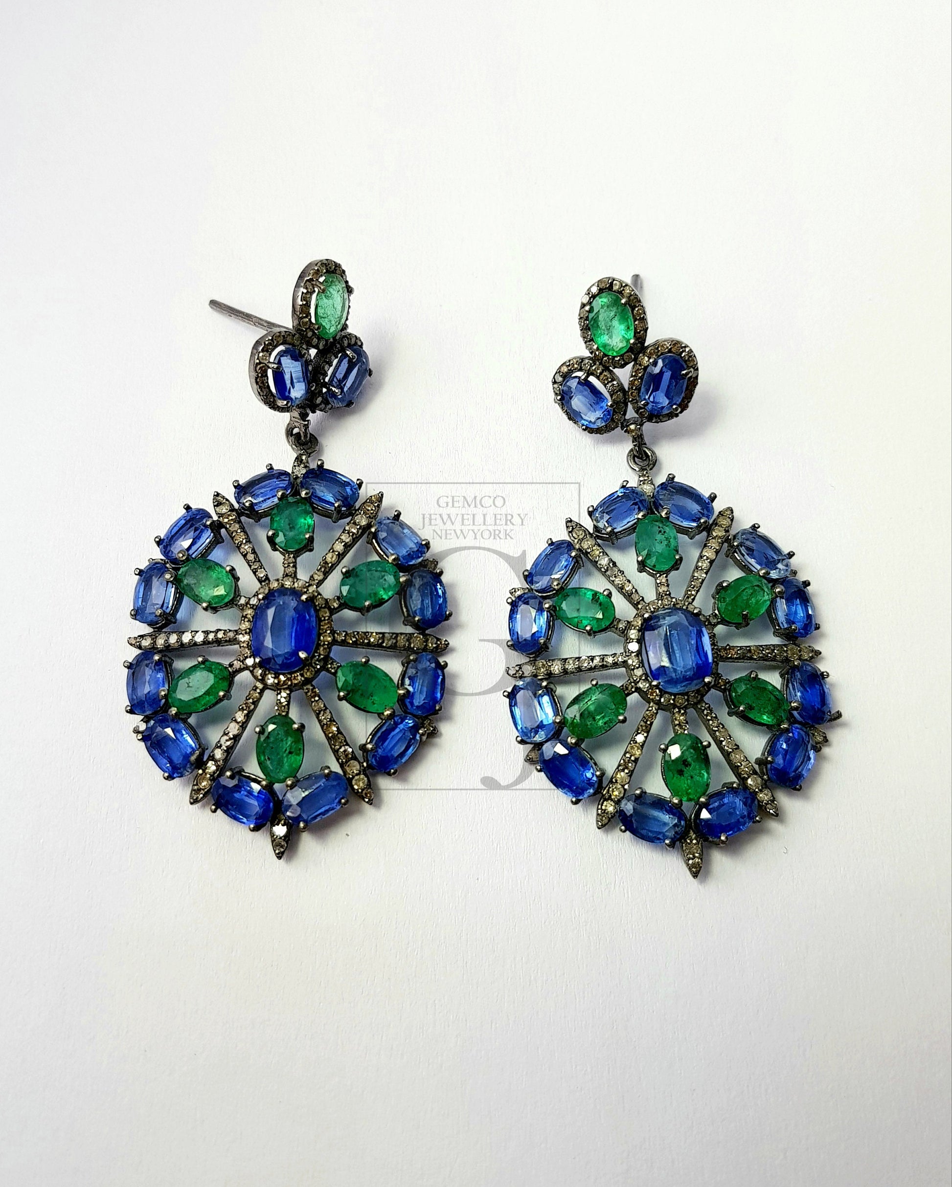 Very beautiful designer Rosecut pave diamond earrings 925 sterling silver handmade silver finish emerald kaynite diamond earrings jewelry