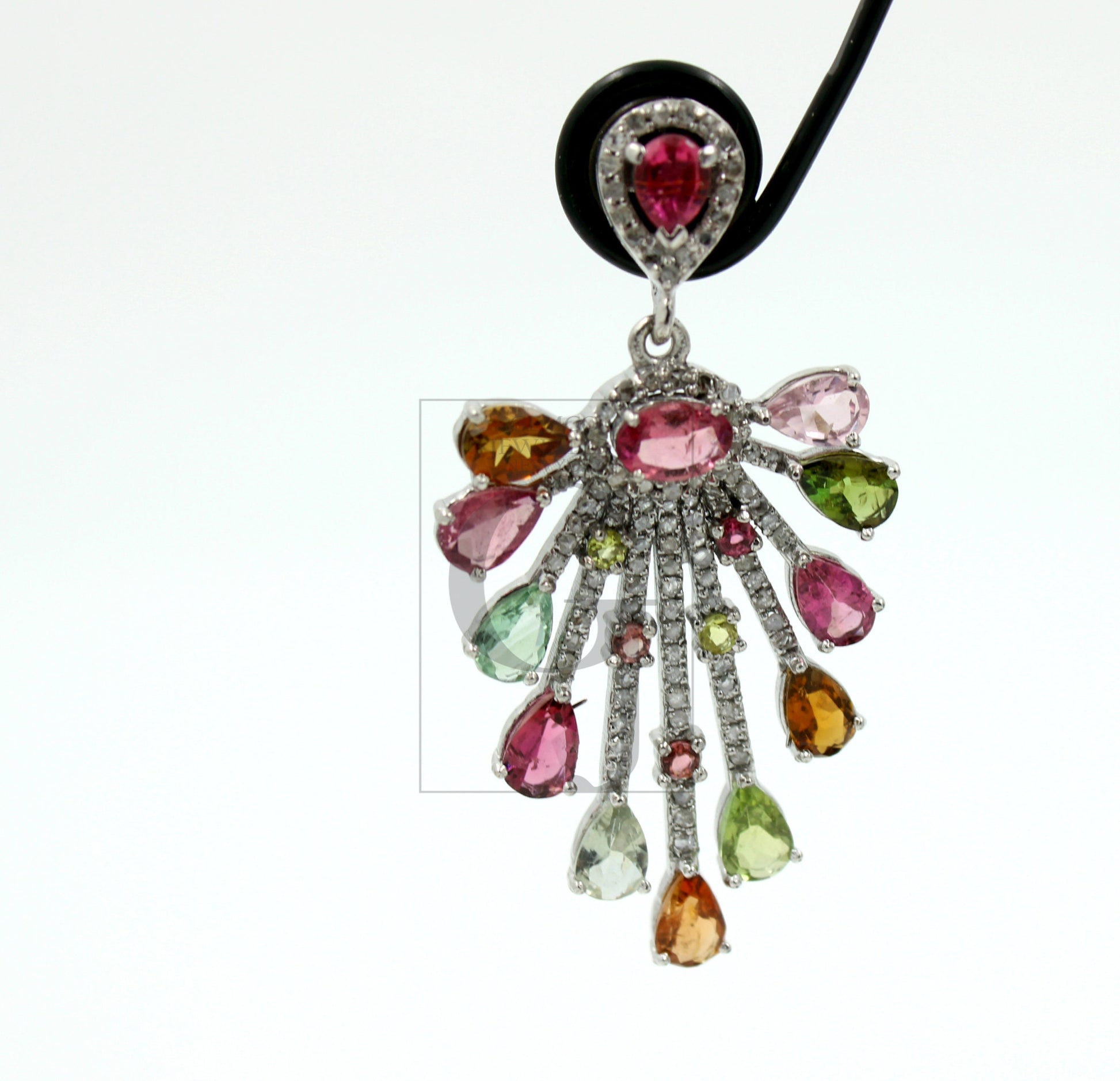 Very beautiful designer  Natural multi colored tourmaline earring stone with rosecut diamond pave setting diamond earring