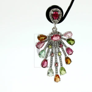 Very beautiful designer  Natural multi colored tourmaline earring stone with rosecut diamond pave setting diamond earring