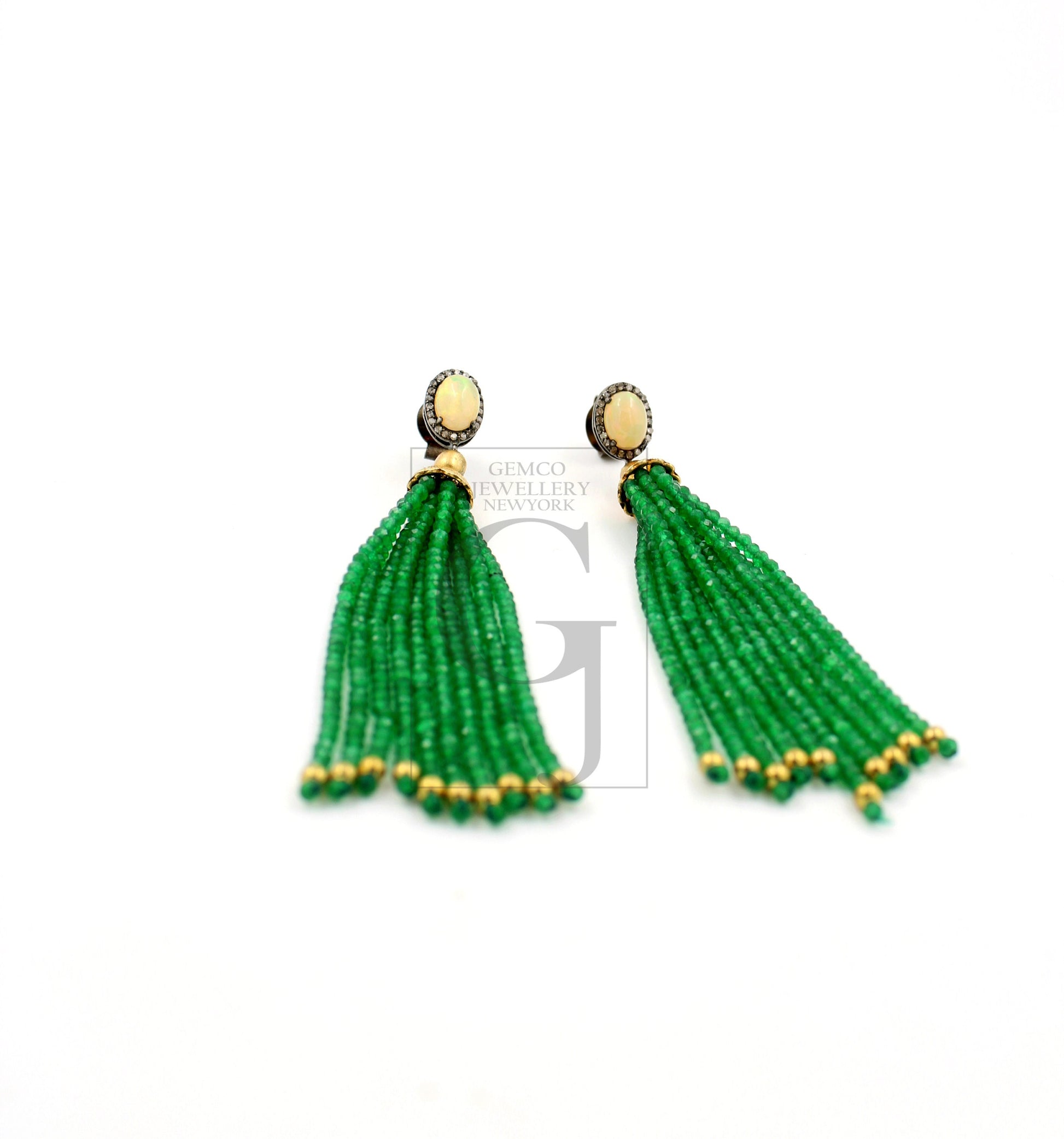 Very beautiful opel and green onyx designer earring Rosecut pave diamond earrings 925 sterling silver handmade silver finish diamond earring