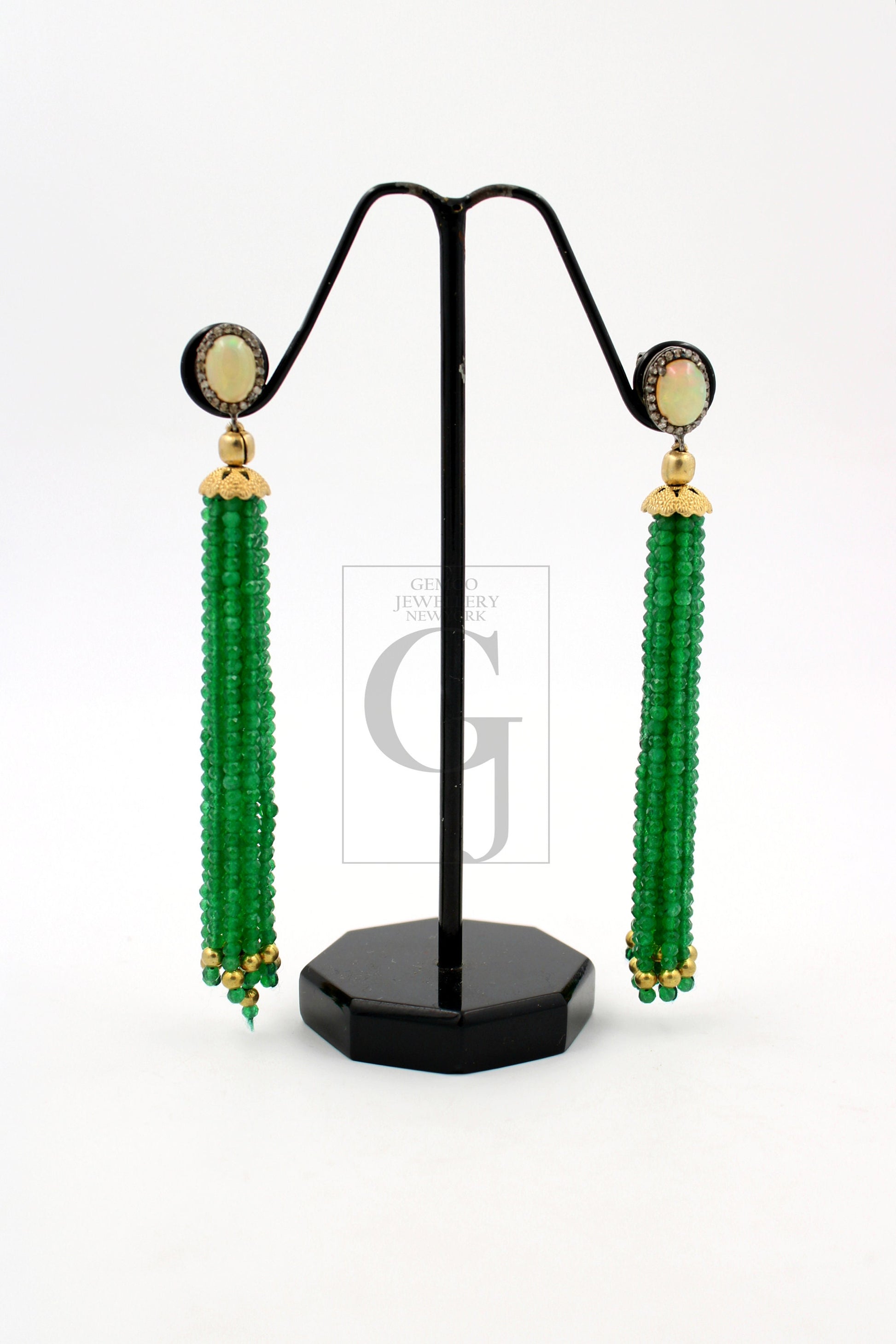 Very beautiful opel and green onyx designer earring Rosecut pave diamond earrings 925 sterling silver handmade silver finish diamond earring