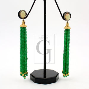 Very beautiful opel and green onyx designer earring Rosecut pave diamond earrings 925 sterling silver handmade silver finish diamond earring