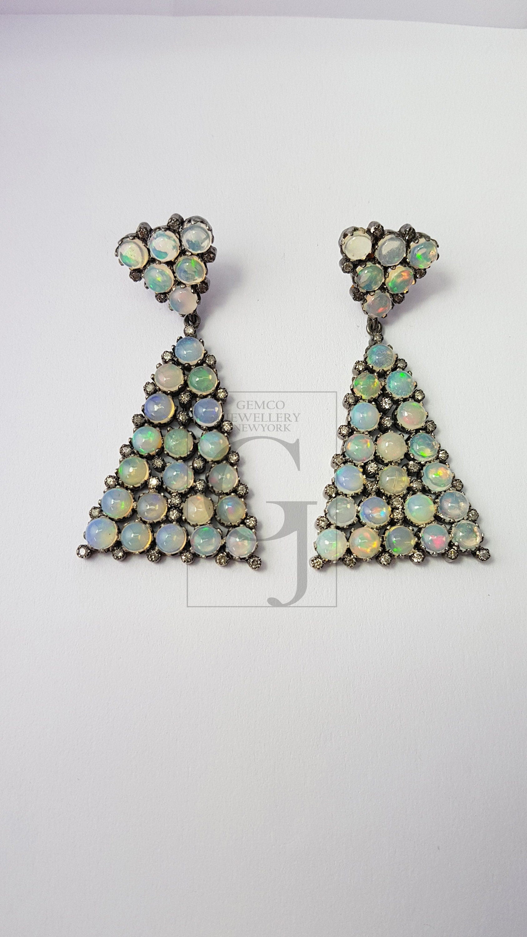 Very beautiful pave Natural Opal Rosecut pave diamond earrings 925 sterling silver handmade silver finish opal diamond earrings