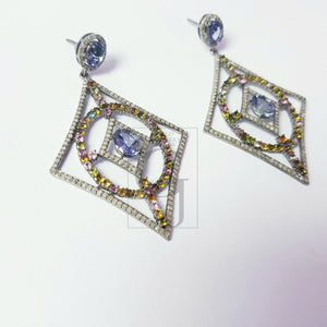 Fashionable tanzanite and tourmaline designer Rosecut pave diamond earrings 925 sterling silver handmade silver finish diamond earrings