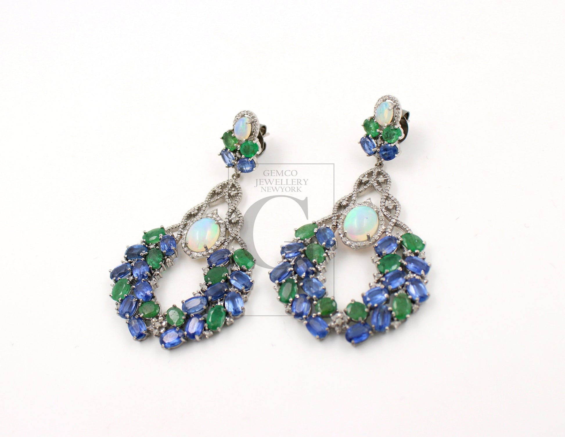 Opal emerald kinite designer earring Rosecut pave diamond earrings 925 sterling silver handmade silver finish diamond earring jewelry opal