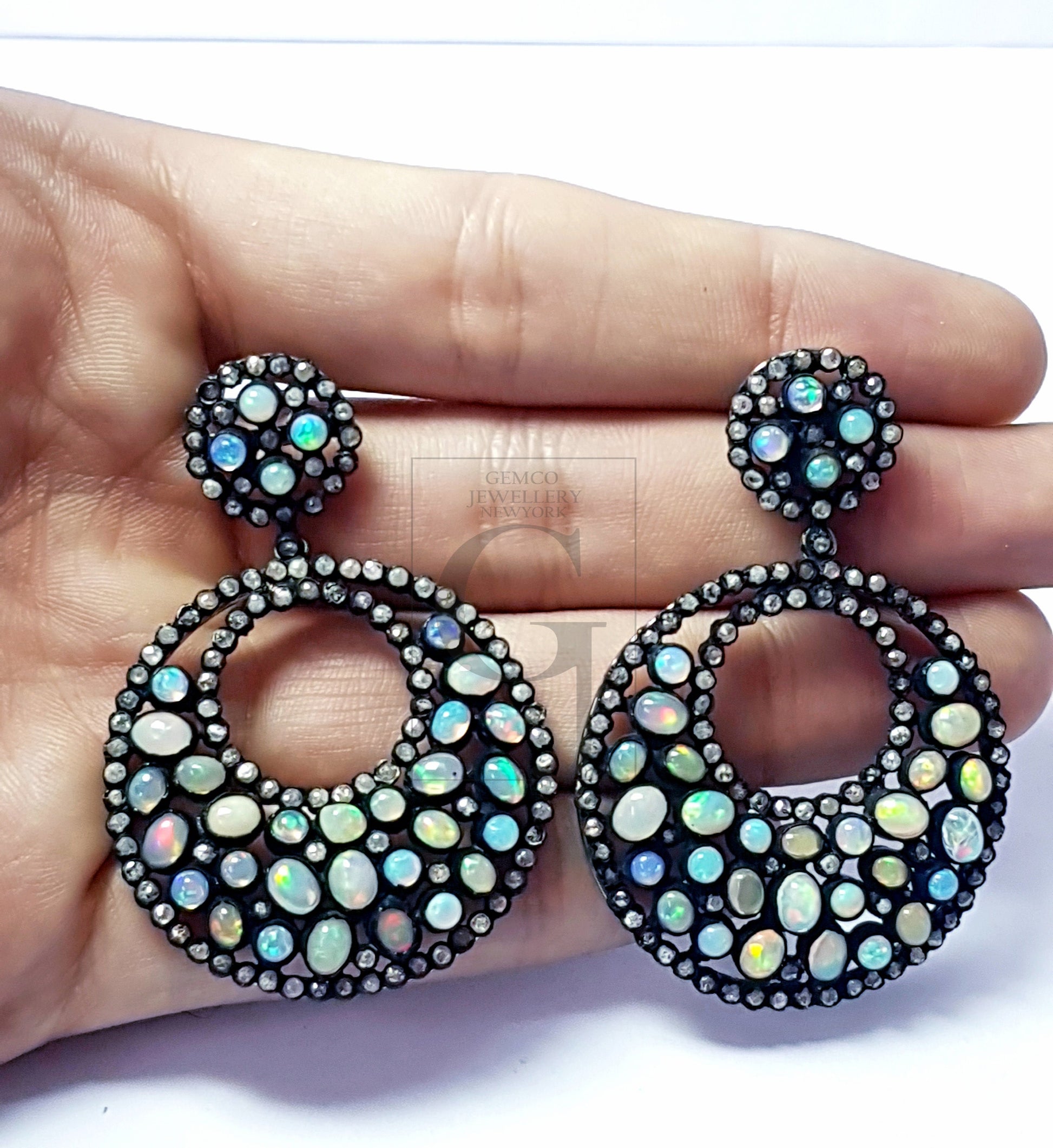 Very beautiful round shaped opal design Pave diamond earring  sterling silver earring pave diamond silver earring 925 sterling opal earring