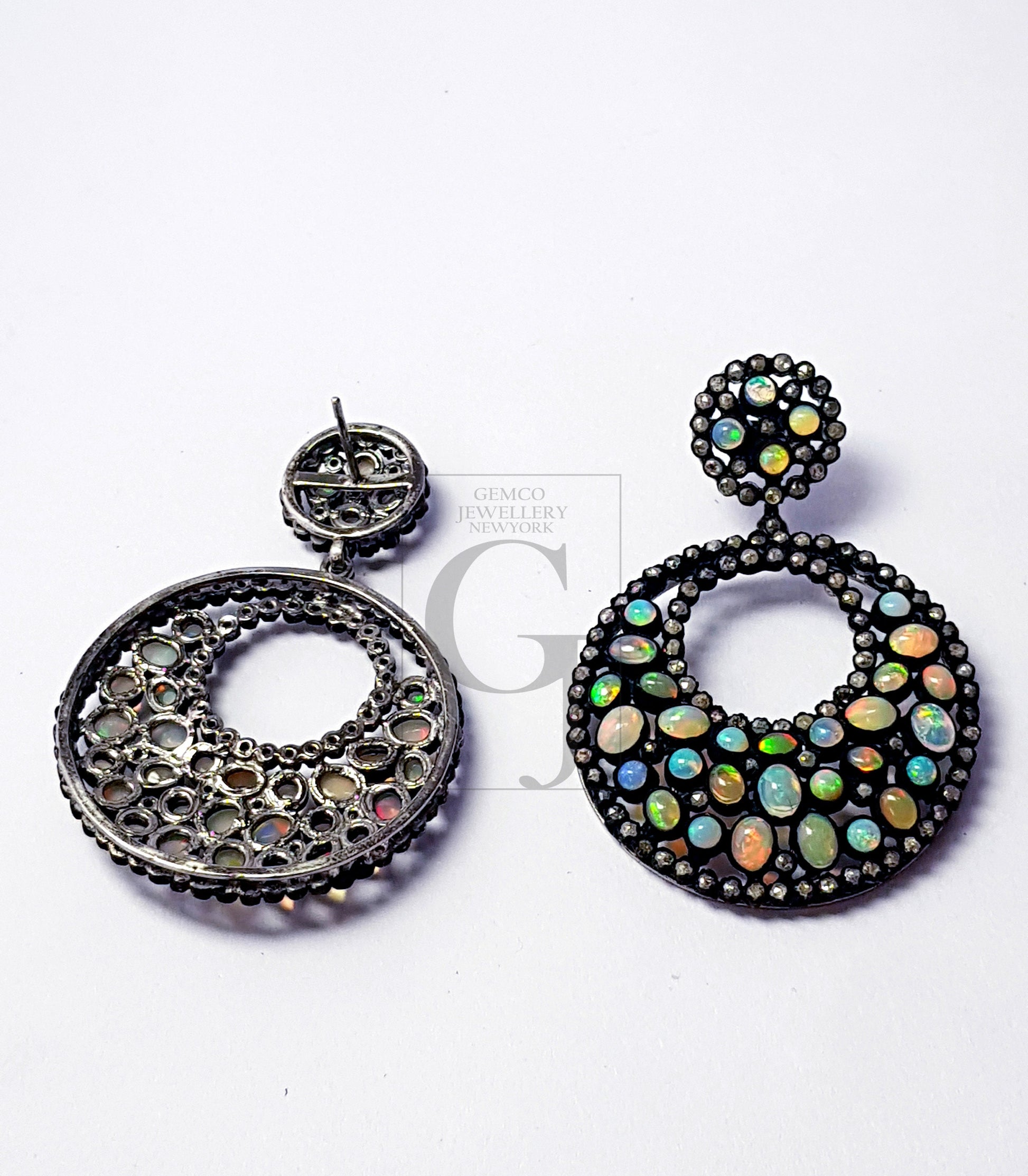 Very beautiful round shaped opal design Pave diamond earring  sterling silver earring pave diamond silver earring 925 sterling opal earring