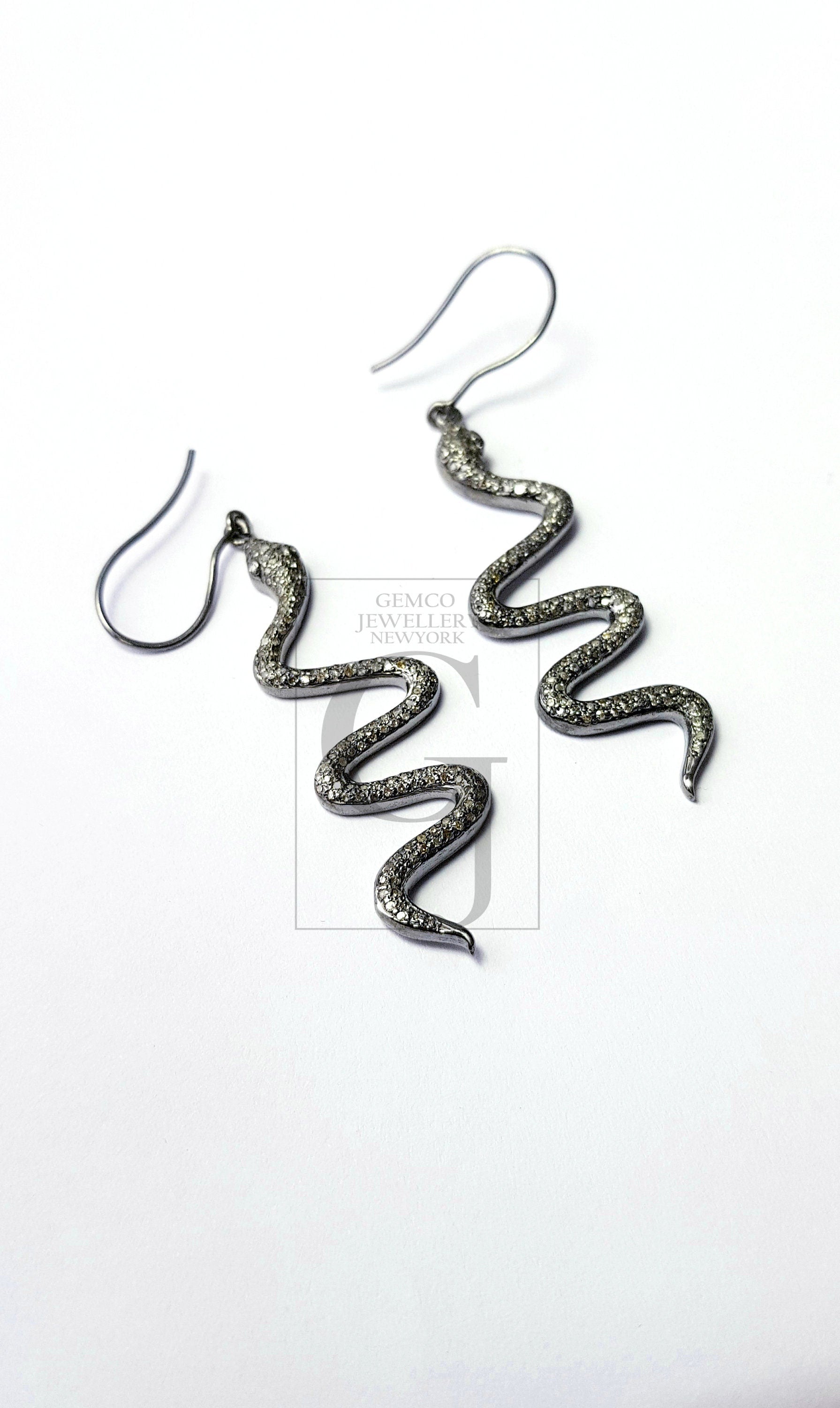 Antique Look Rosecut Pave Diamond Snake Design Earings With Ruby Eyes,Designer Look Earrings