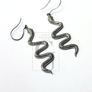 Antique Look Rosecut Pave Diamond Snake Design Earings With Ruby Eyes,Designer Look Earrings