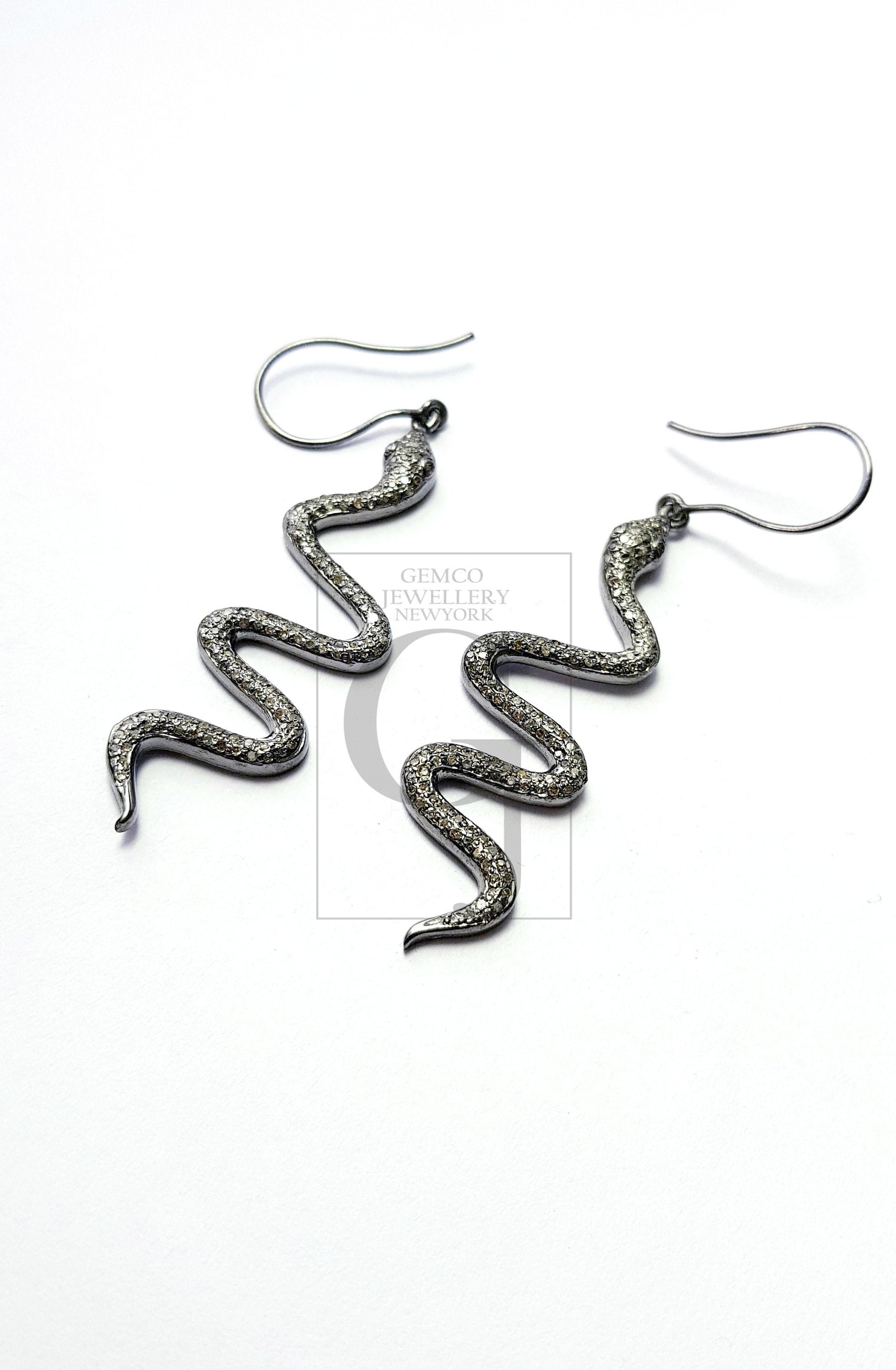 Antique Look Rosecut Pave Diamond Snake Design Earings With Ruby Eyes,Designer Look Earrings