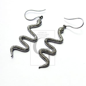 Antique Look Rosecut Pave Diamond Snake Design Earings With Ruby Eyes,Designer Look Earrings