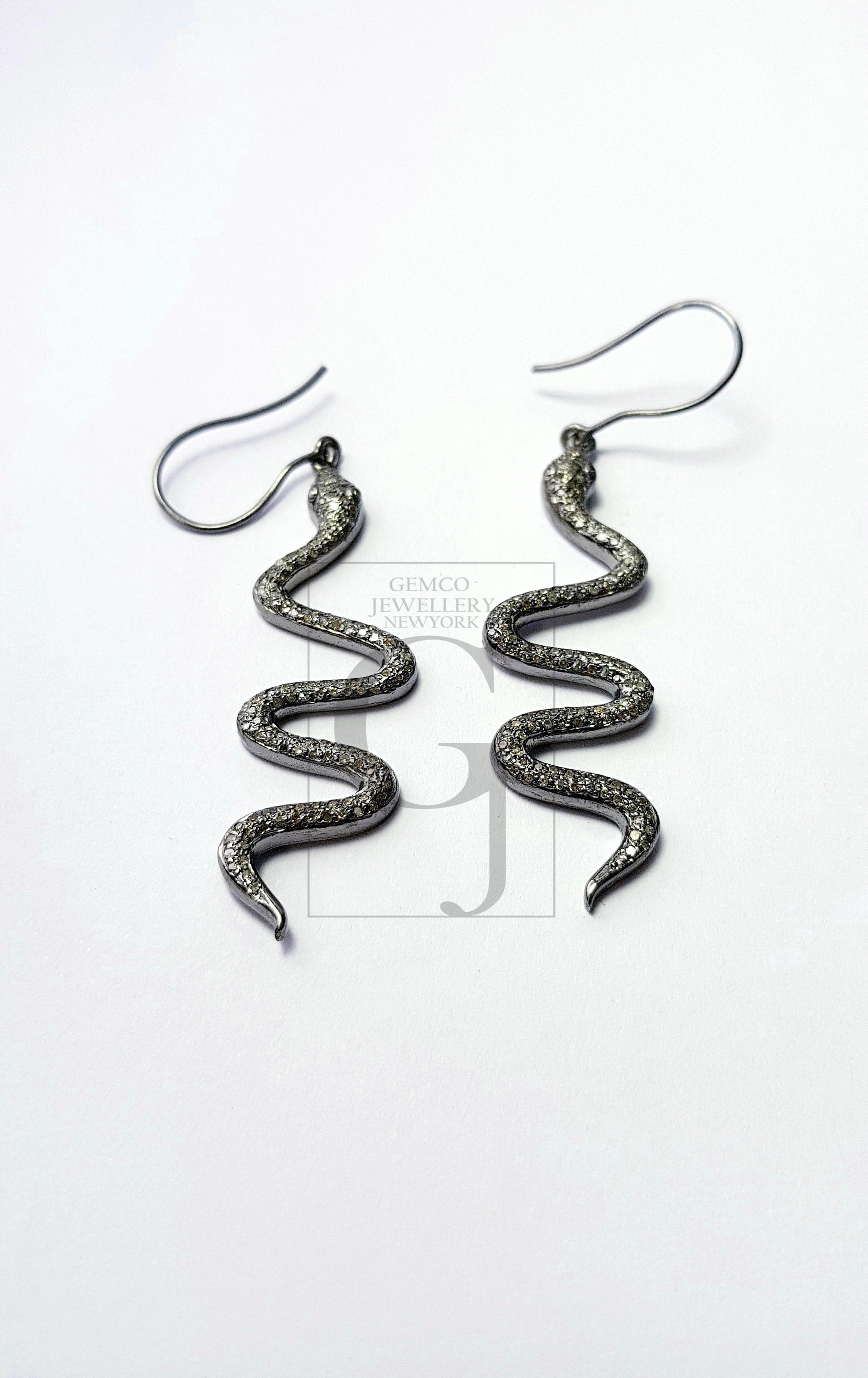 Antique Look Rosecut Pave Diamond Snake Design Earings With Ruby Eyes,Designer Look Earrings