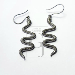 Antique Look Rosecut Pave Diamond Snake Design Earings With Ruby Eyes,Designer Look Earrings