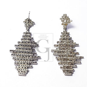 Very beautiful designed baguettes Pave diamond earring sterling silver earring pave diamond silver earring 925 sterling diamond earring