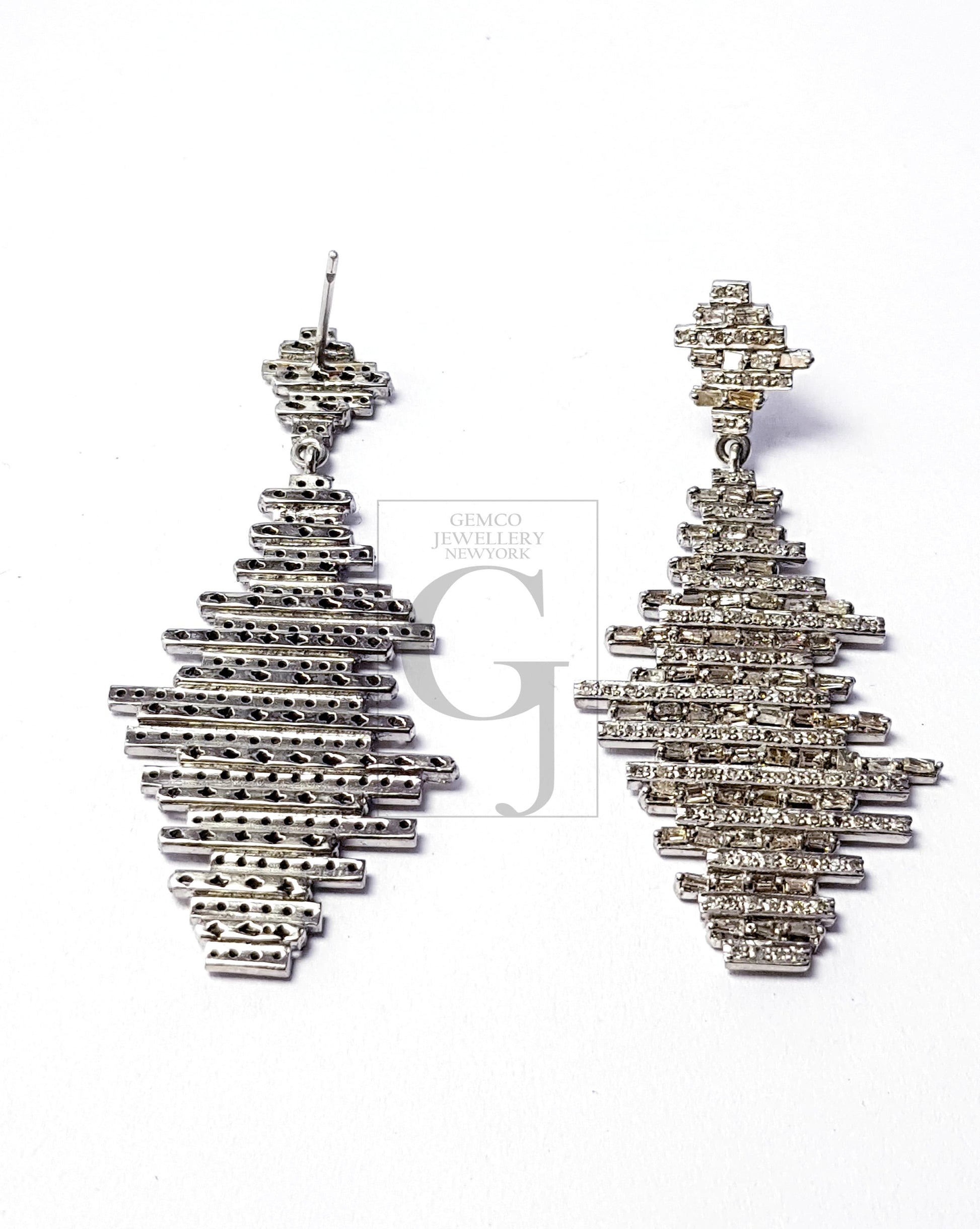 Very beautiful designed baguettes Pave diamond earring sterling silver earring pave diamond silver earring 925 sterling diamond earring