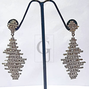 Very beautiful designed baguettes Pave diamond earring sterling silver earring pave diamond silver earring 925 sterling diamond earring