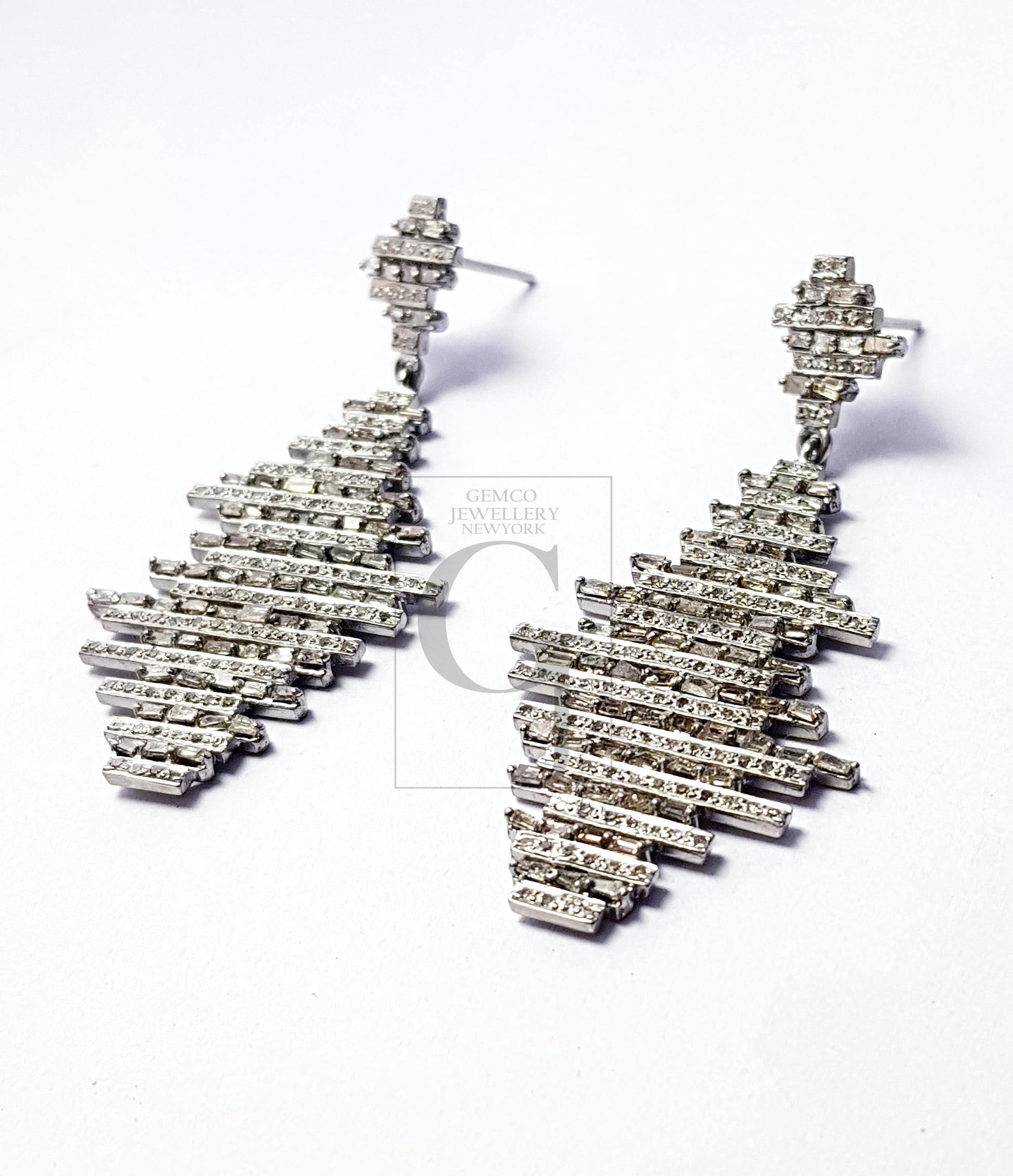 Very beautiful designed baguettes Pave diamond earring sterling silver earring pave diamond silver earring 925 sterling diamond earring